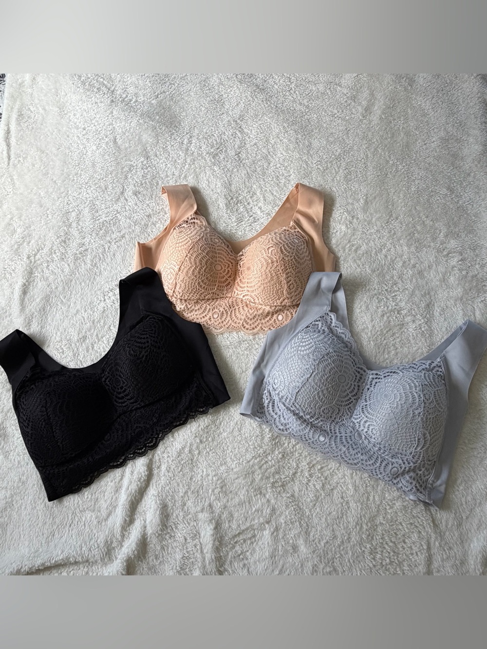 Lace Comfort Wireless Bra - Black, Nude, Light Gray